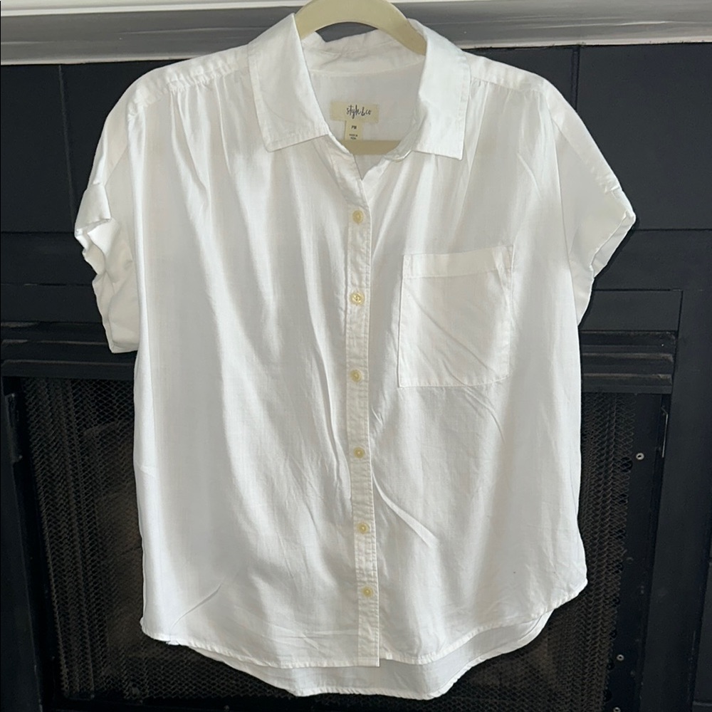 White Short Sleeve Button-Up Shirt
